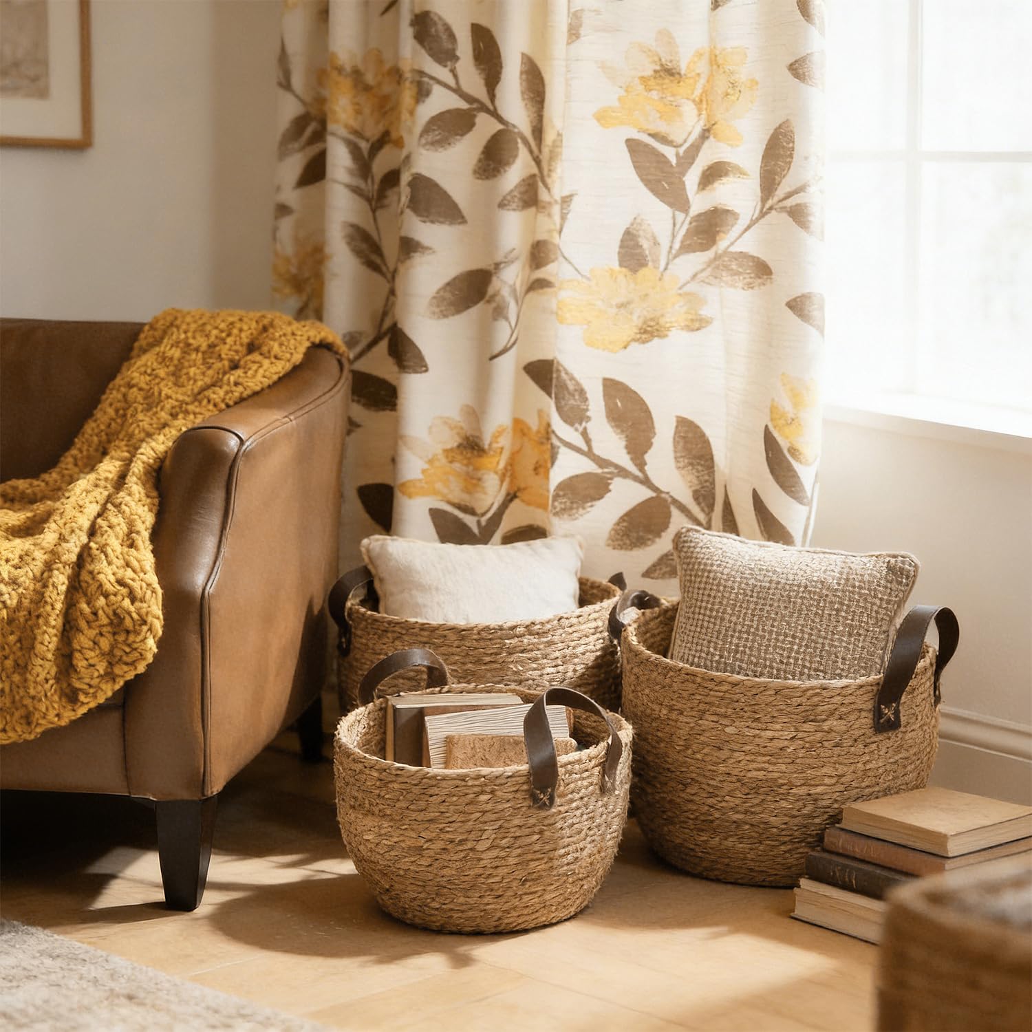 GIB leather-handled basket close-up emphasizing natural materials and durability