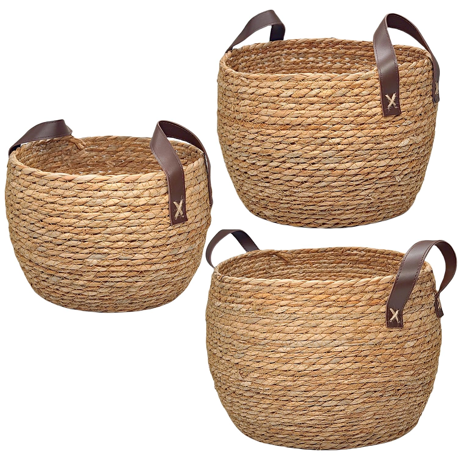 GIB round 13-inch wicker basket with seagrass texture for stylish shelf storage