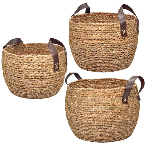GIB round 13-inch wicker basket with seagrass texture for stylish shelf storage