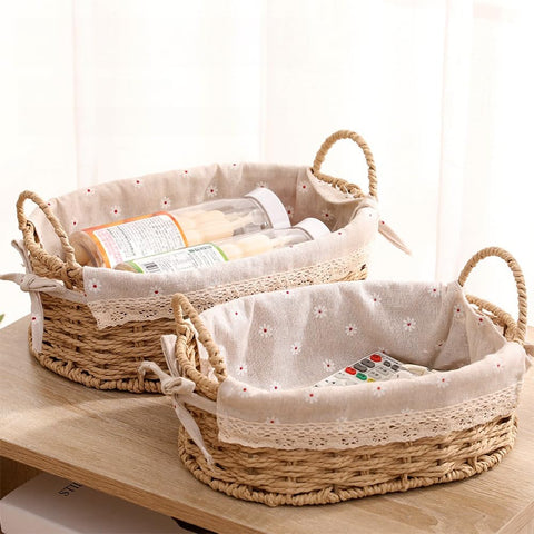 GIB cleaningtool small wicker basket with liner and handles for shelf organization