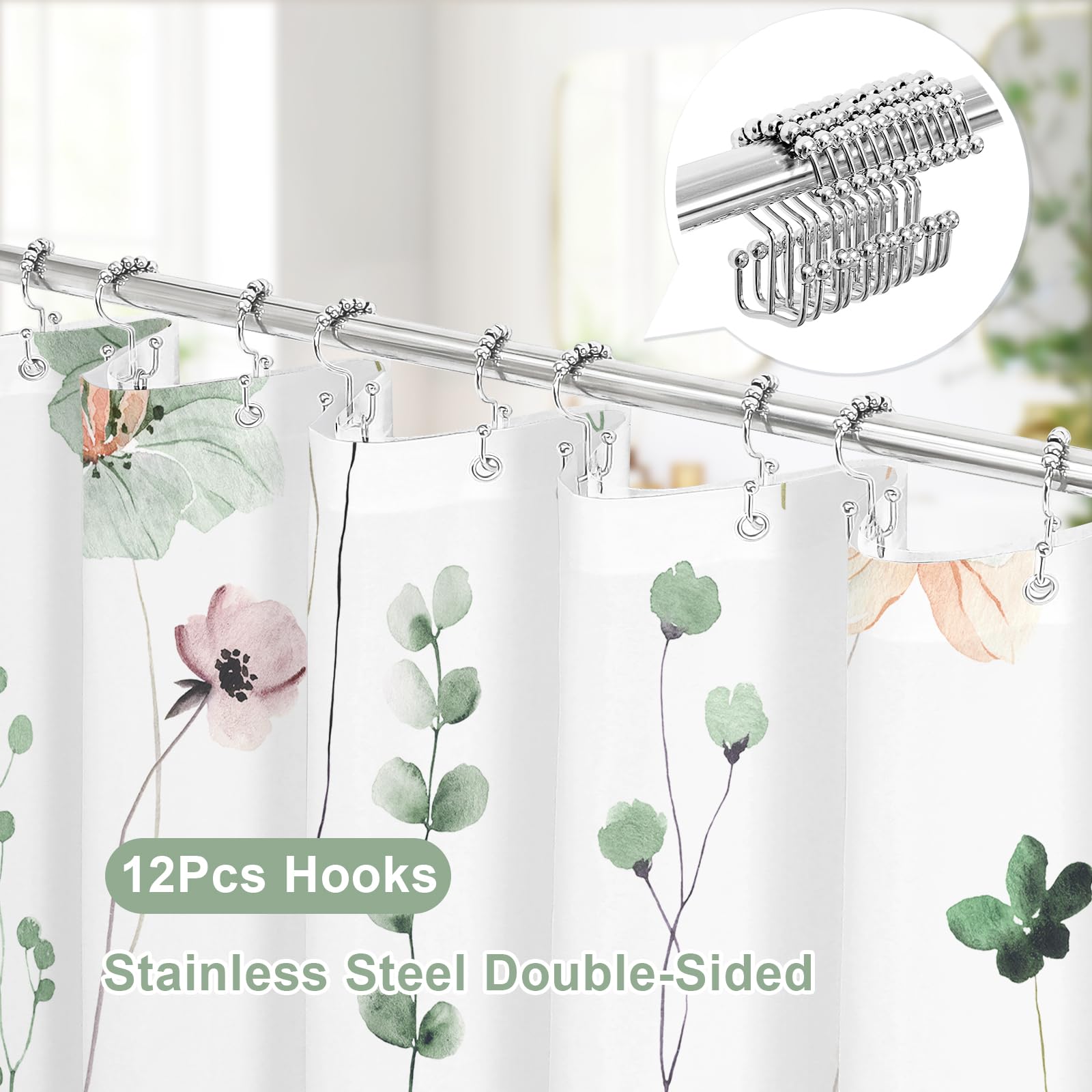 Gibelle 12 steel double-sided hooks provide durable shower support.
