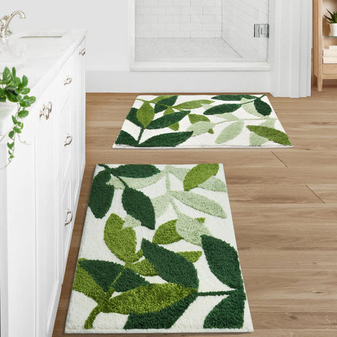 Gibelle green bathroom rug 18x26 with plush surface and non-slip back for secure bathroom footing.