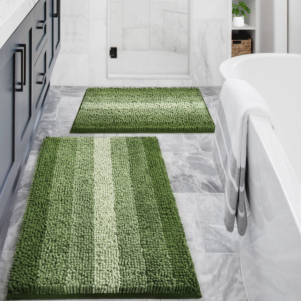 Gibelle green bathroom rug set 2-piece with plush softness and secure non-slip grip