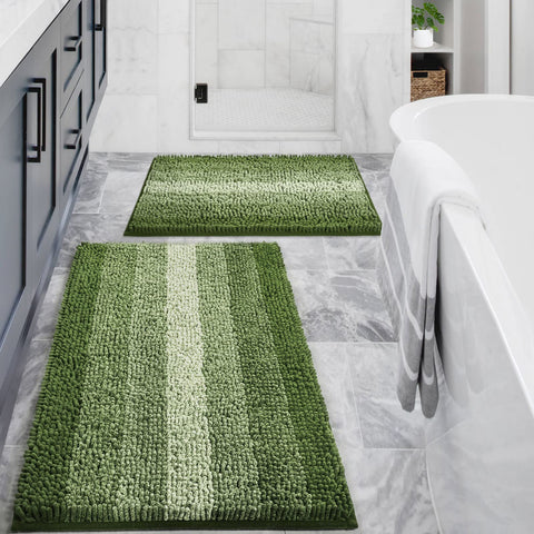 Gibelle green bathroom rug set 2-piece with plush softness and secure non-slip grip