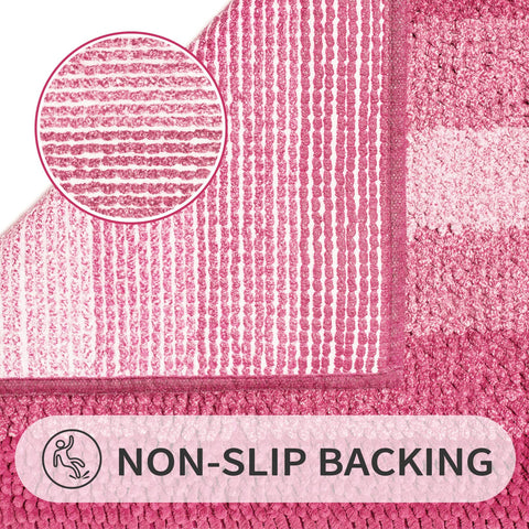 Gibelle pink bath mat with SEBS non-slip backing for secure footing.