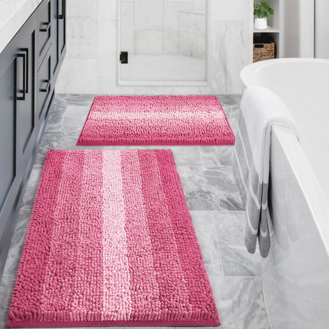 Gibelle pink bath rug 16x24 with soft chenille for cozy feet.