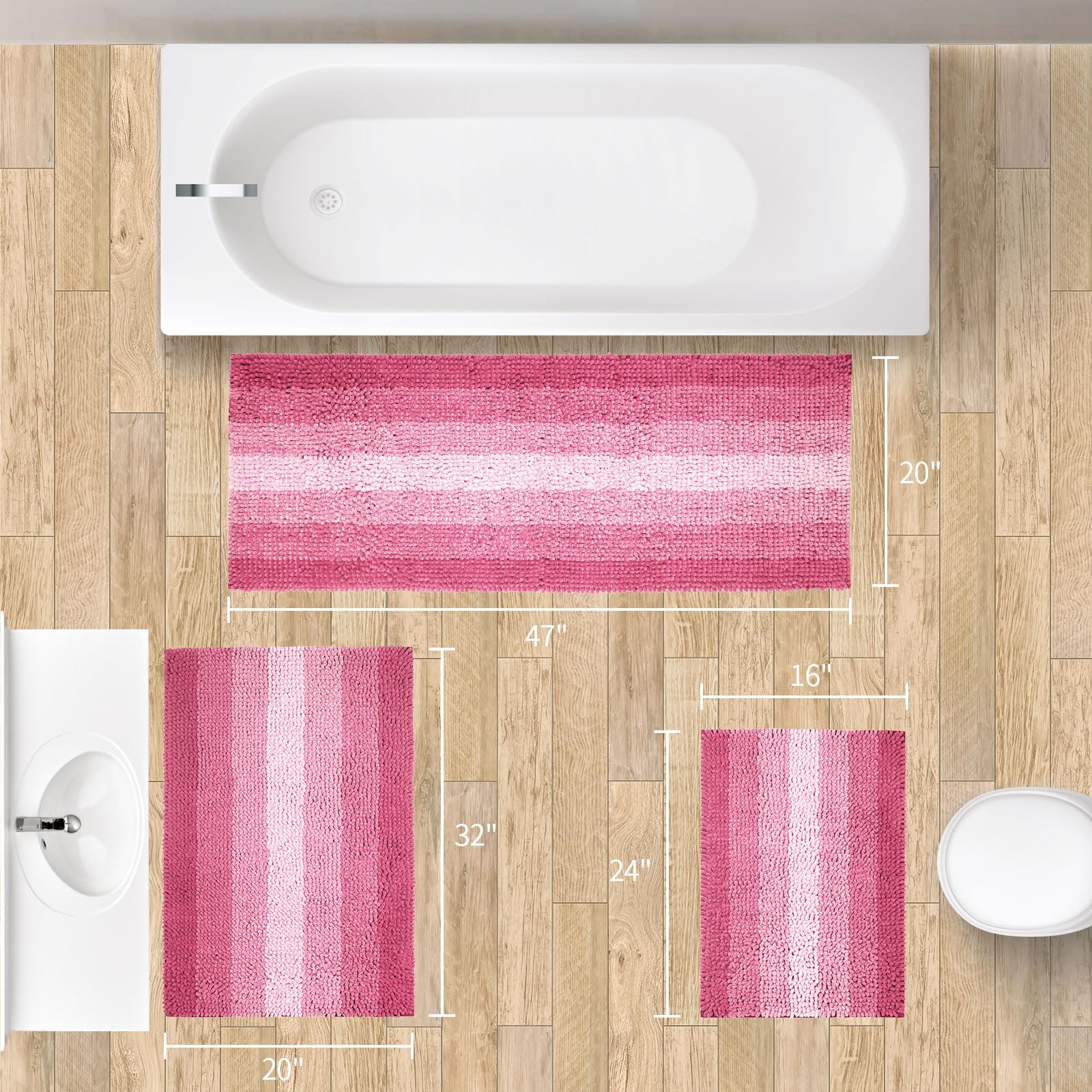Gibelle pink bathroom decor rug enhances any bath with warmth.