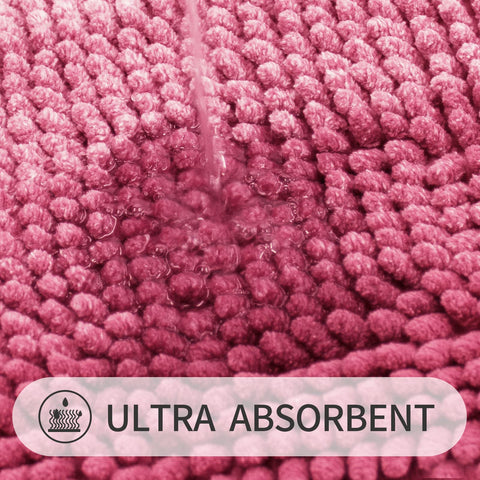 Gibelle pink chenille fibers provide plush texture and moisture absorption.