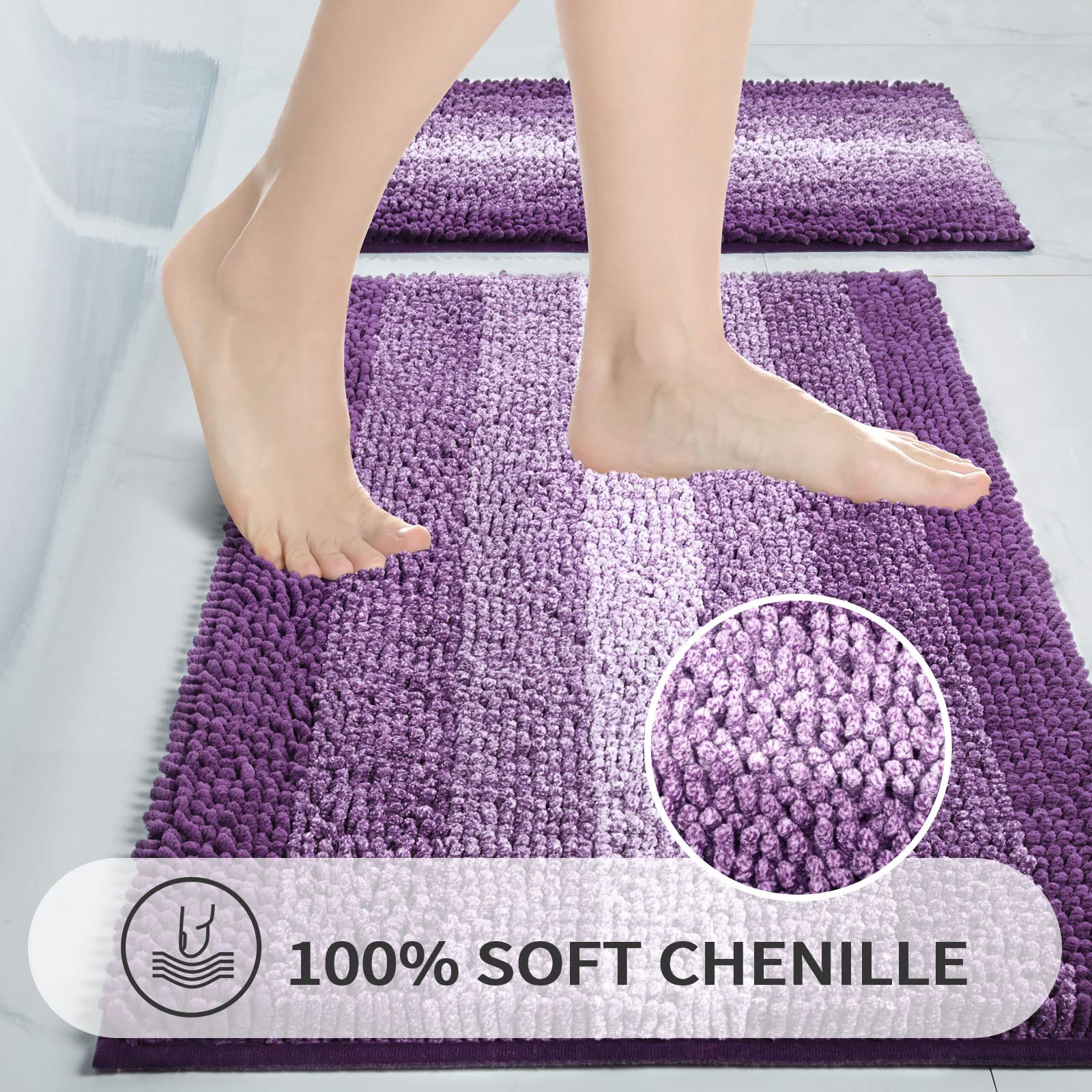 Gibelle purple rug set close-up shows plush chenille texture.