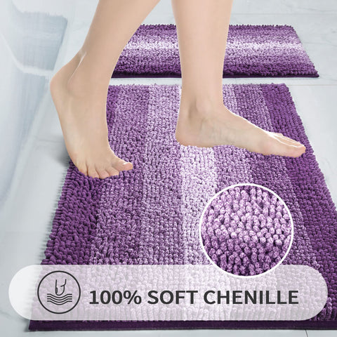 Gibelle purple rug set close-up shows plush chenille texture.