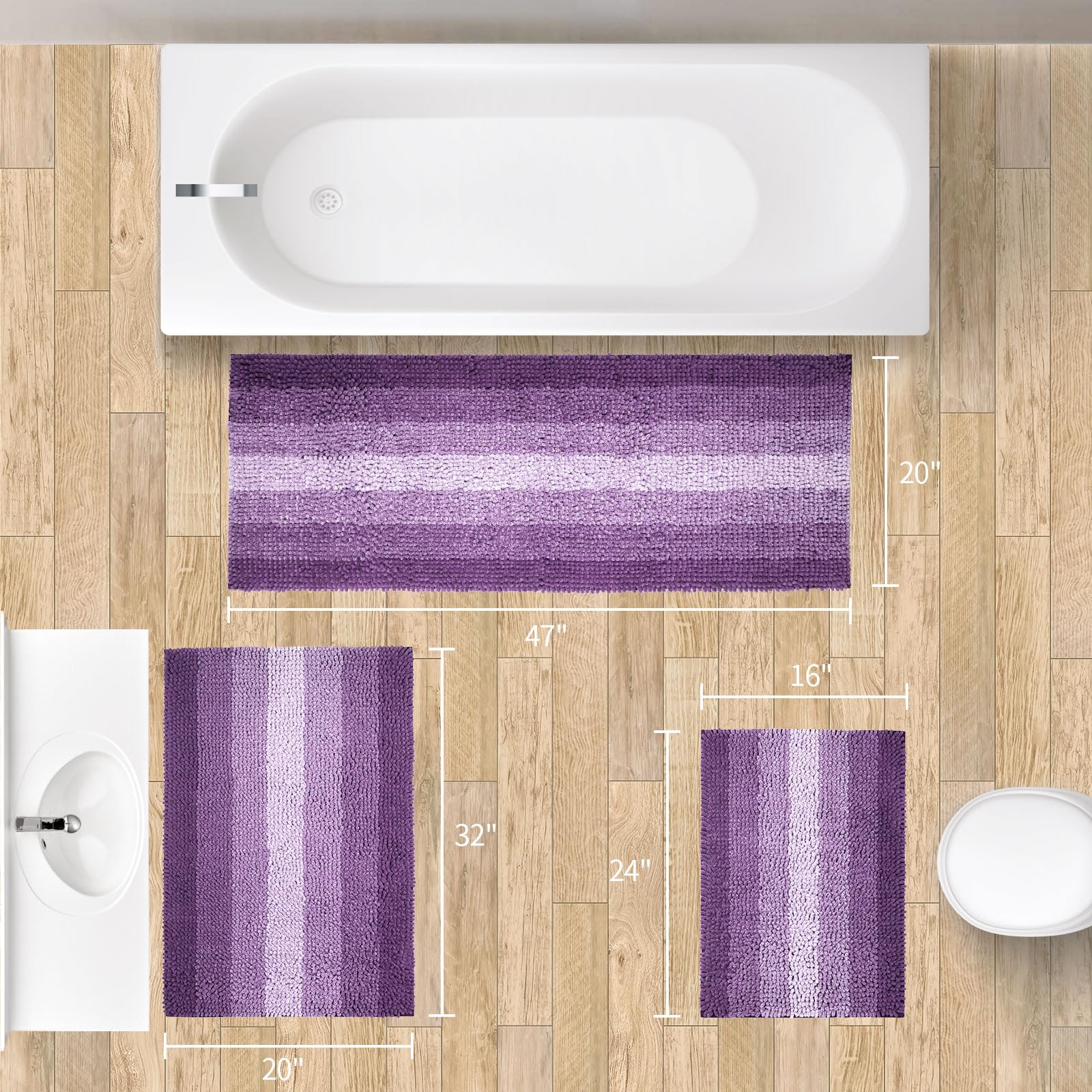 Gibelle purple bath mats displayed for daily use.