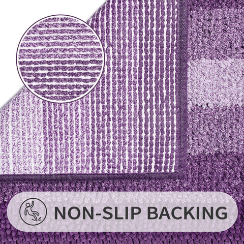 Gibelle purple rug with non-slip backing stays in place.