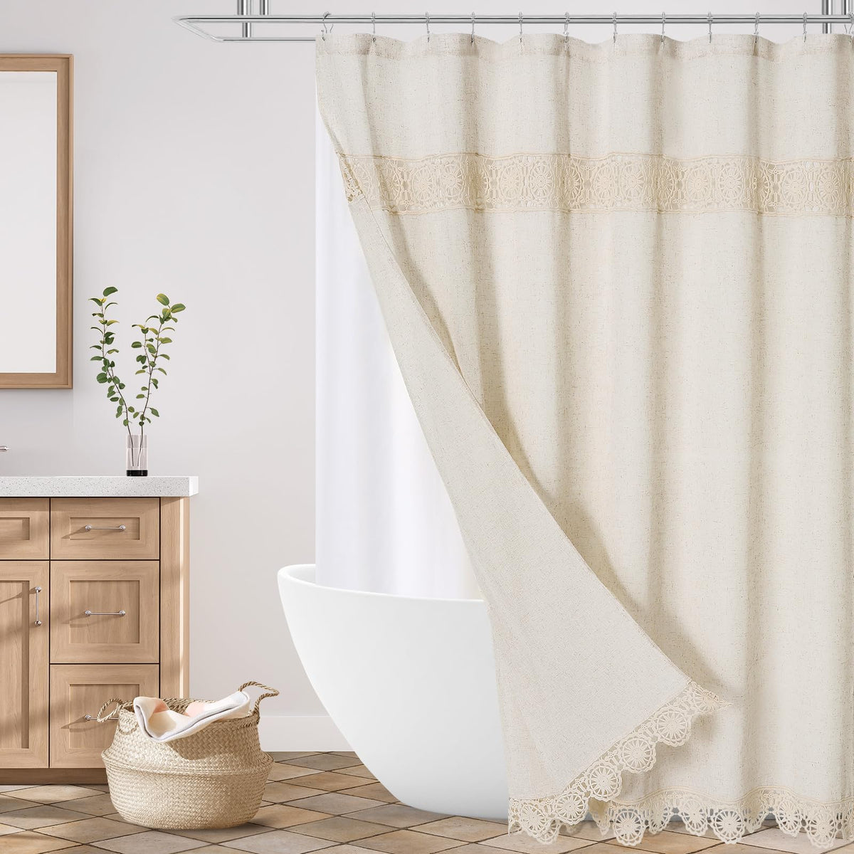 Gibelle linen-cotton fabric shower curtain adds natural texture to your bathroom.