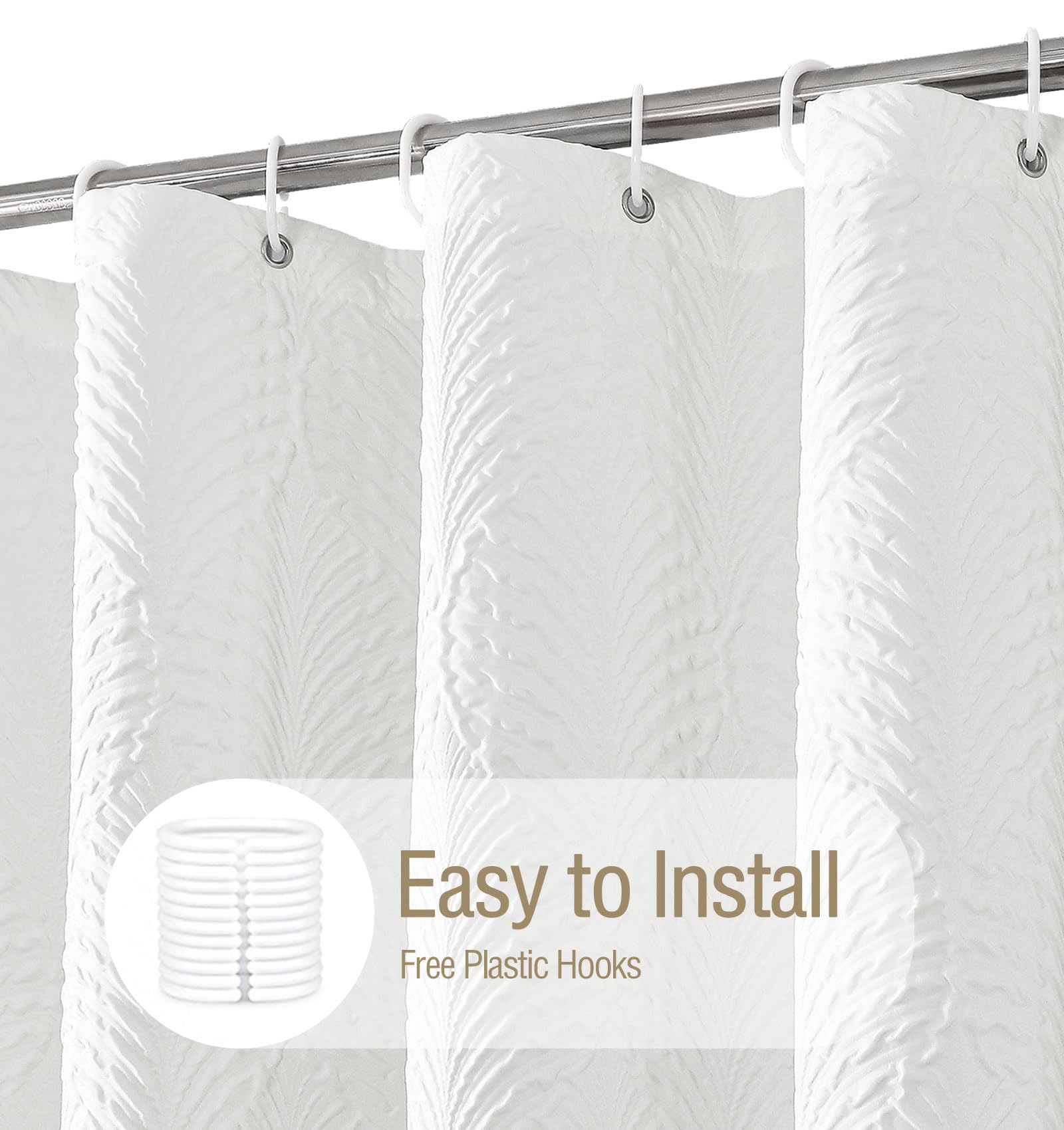 Gibelle soft polyester fabric shower curtain with wrinkle-free drape.