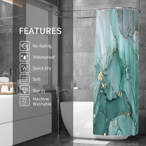 Gibelle turquoise marble details create a spa-like shower ambiance