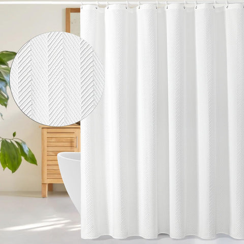 Gibelle White Shower Curtain close-up of 3D embossed texture for a premium bath vibe.