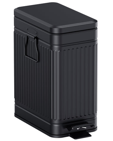 GibHerz 6L slim trash can with soft-close lid in black for compact bathroom spaces.