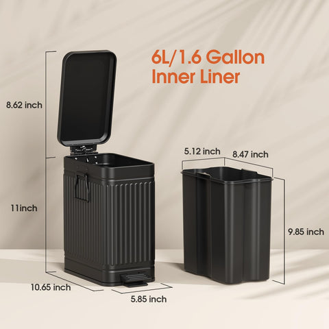 GibHerz 6L trash can fits near vanities and toilets for everyday use.