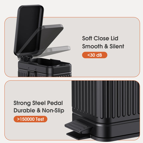 GibHerz small trash can with step pedal offers quiet, hands-free lid operation.