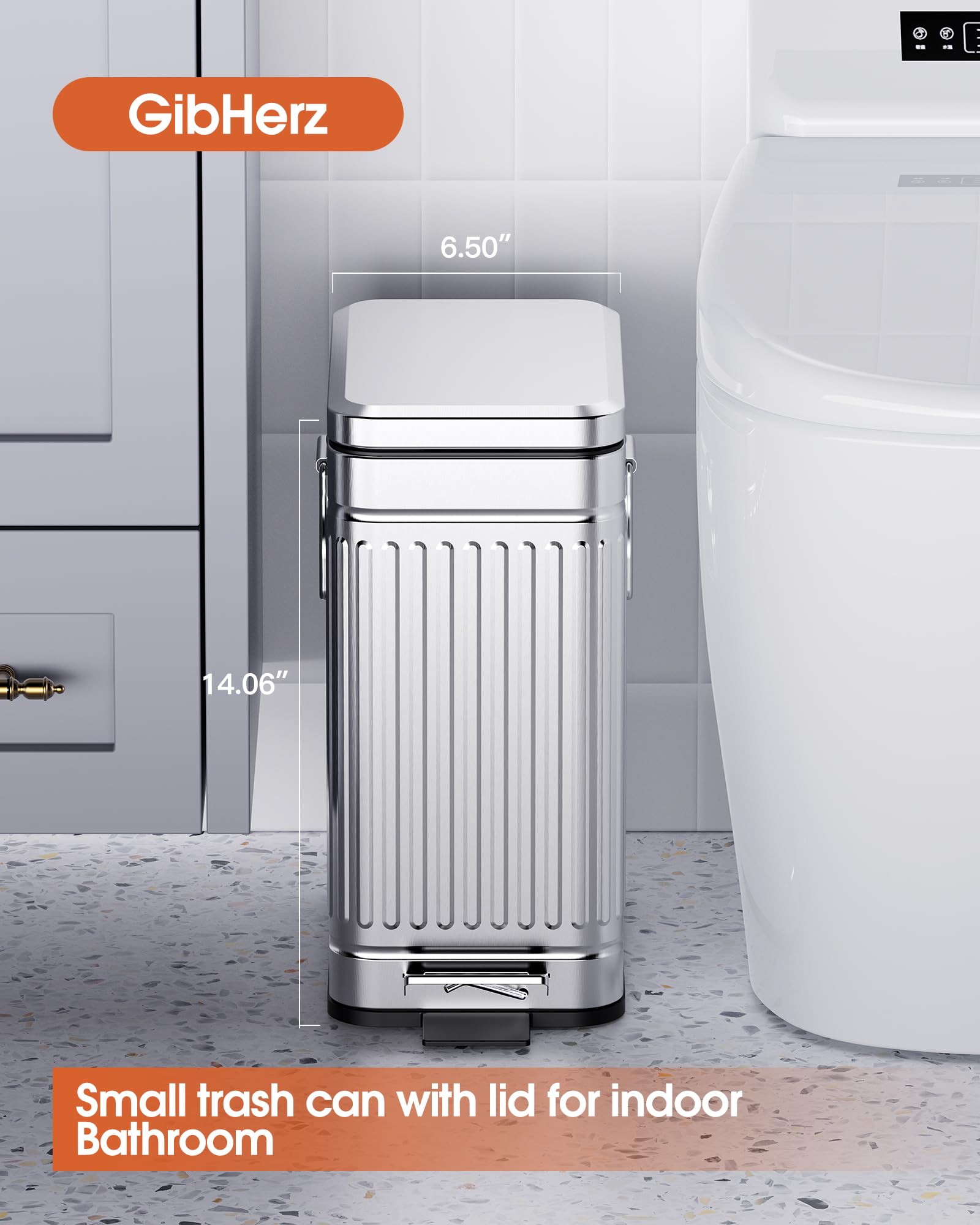 GibHerz stainless steel trash can with matte finish for modern spaces.