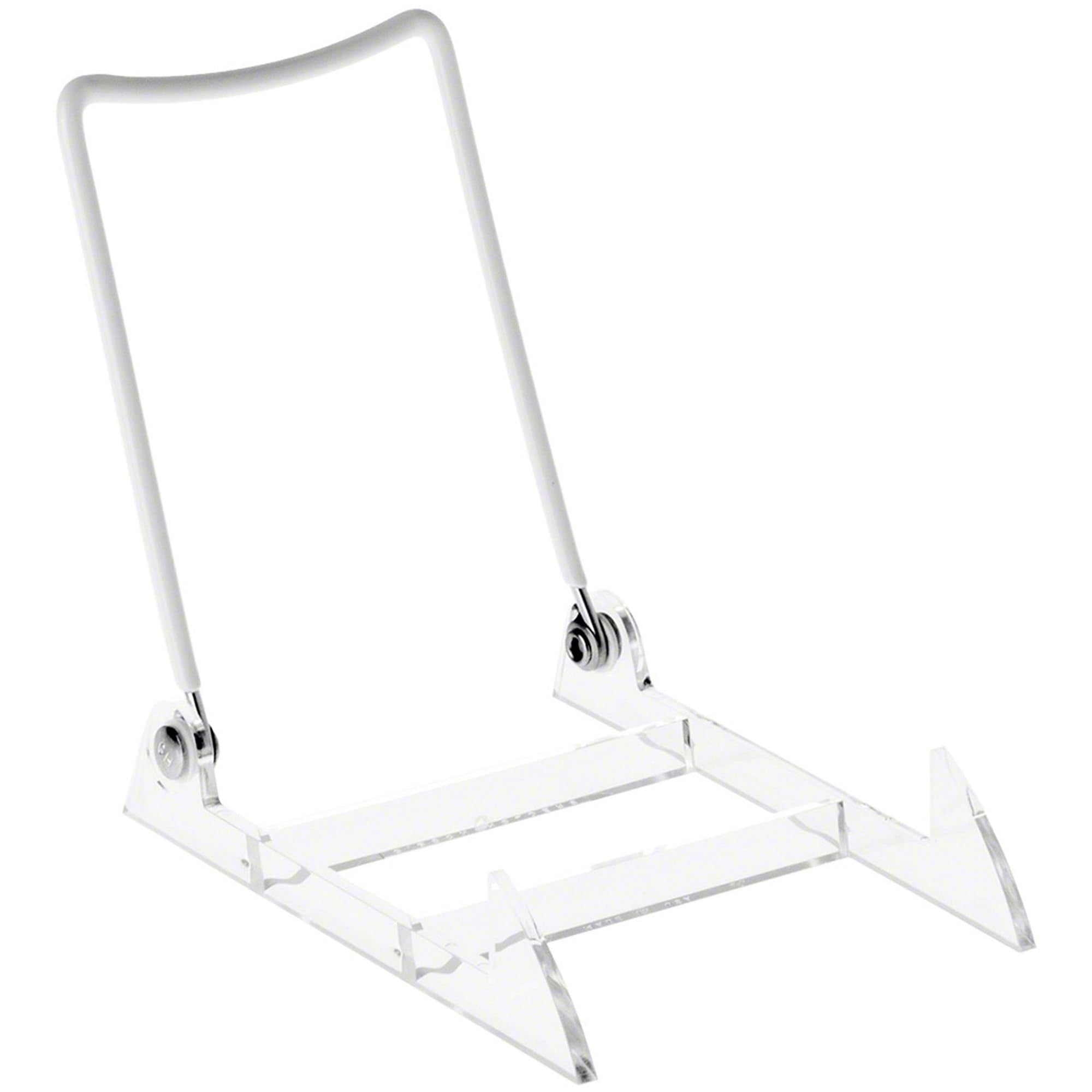 Gibson Holders 3PL adjustable white easel with tilt for clear product display.