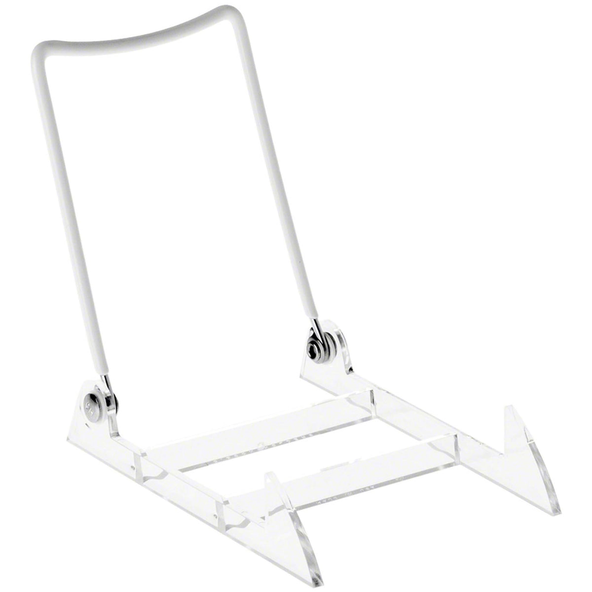 Gibson Holders 3PL adjustable white easel with tilt for clear product display.