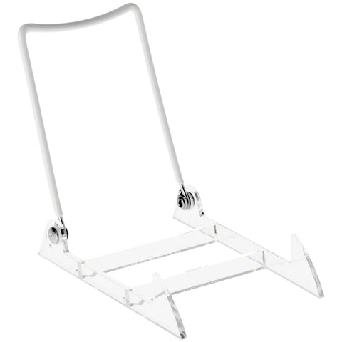 Gibson Holders 3PL adjustable white easel with tilt for clear product display.