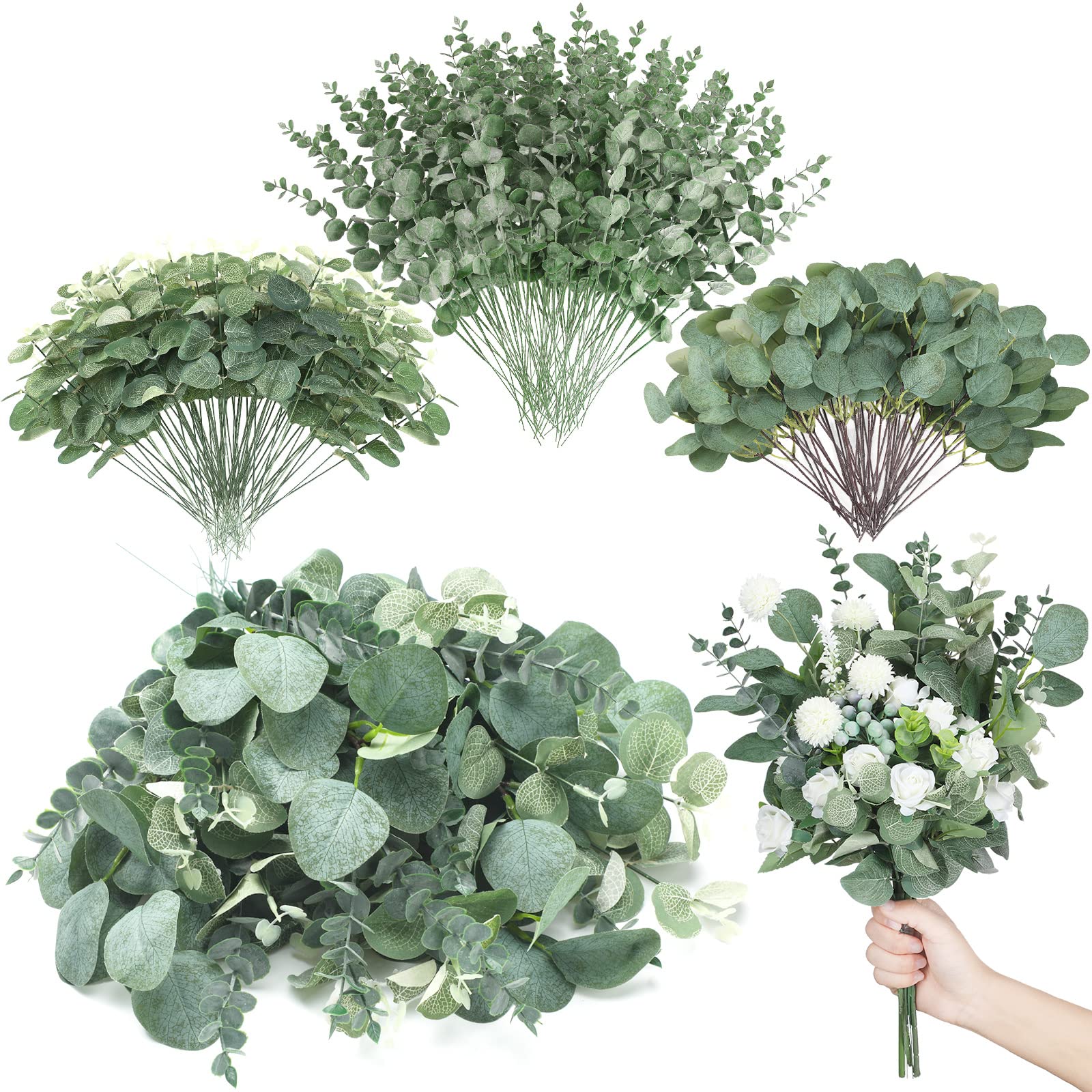 Giegxin 270-pcs mixed eucalyptus stems for wedding decor and versatile vase arrangements.
