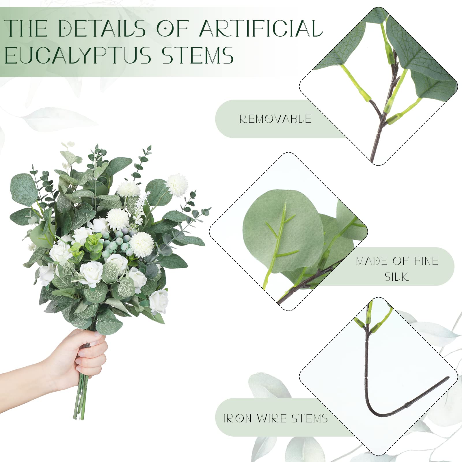 Giegxin bendable eucalyptus stems with wire core ideal for custom floral shapes.