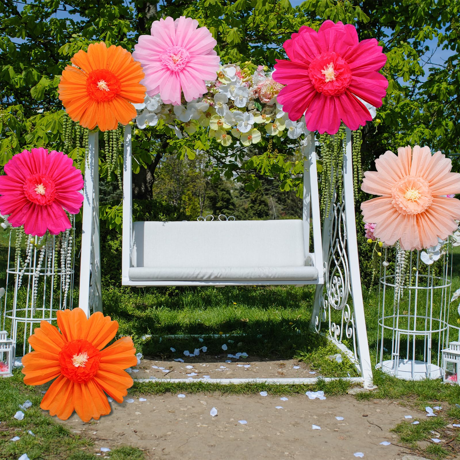 Giegxin giant paper flower peach pink oversized accent for dessert tables.