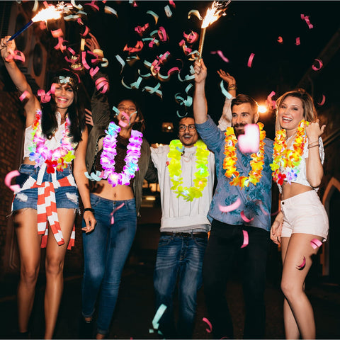 Giegxin LED Hawaiian lei being worn around the neck at a party