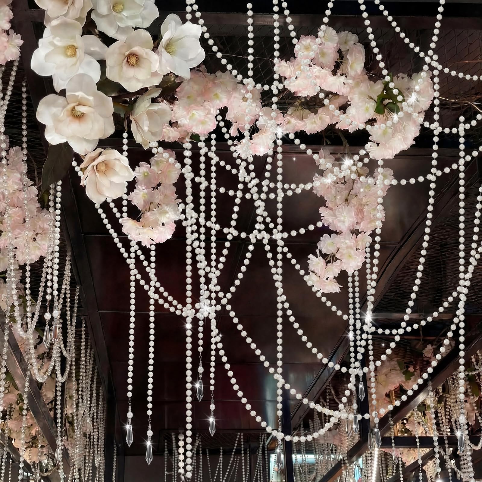 Giegxin pearl crystal garland drapes softly over windows for festive ambiance