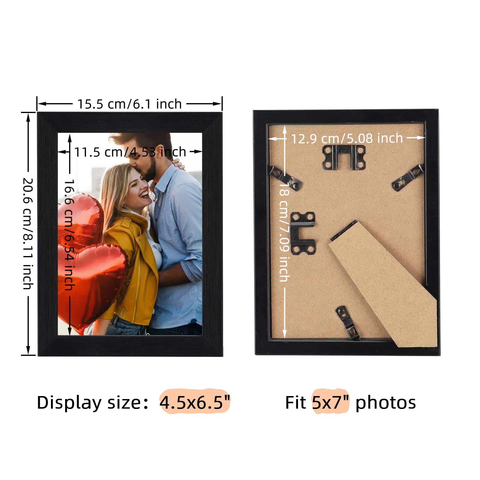 Giftgarden 5x7 black frame with easel for tabletop setup.