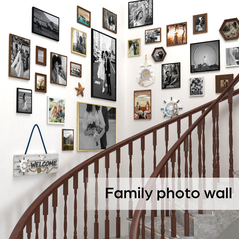 Giftgarden wood-grain black frame highlights photos with clear plexiglass.