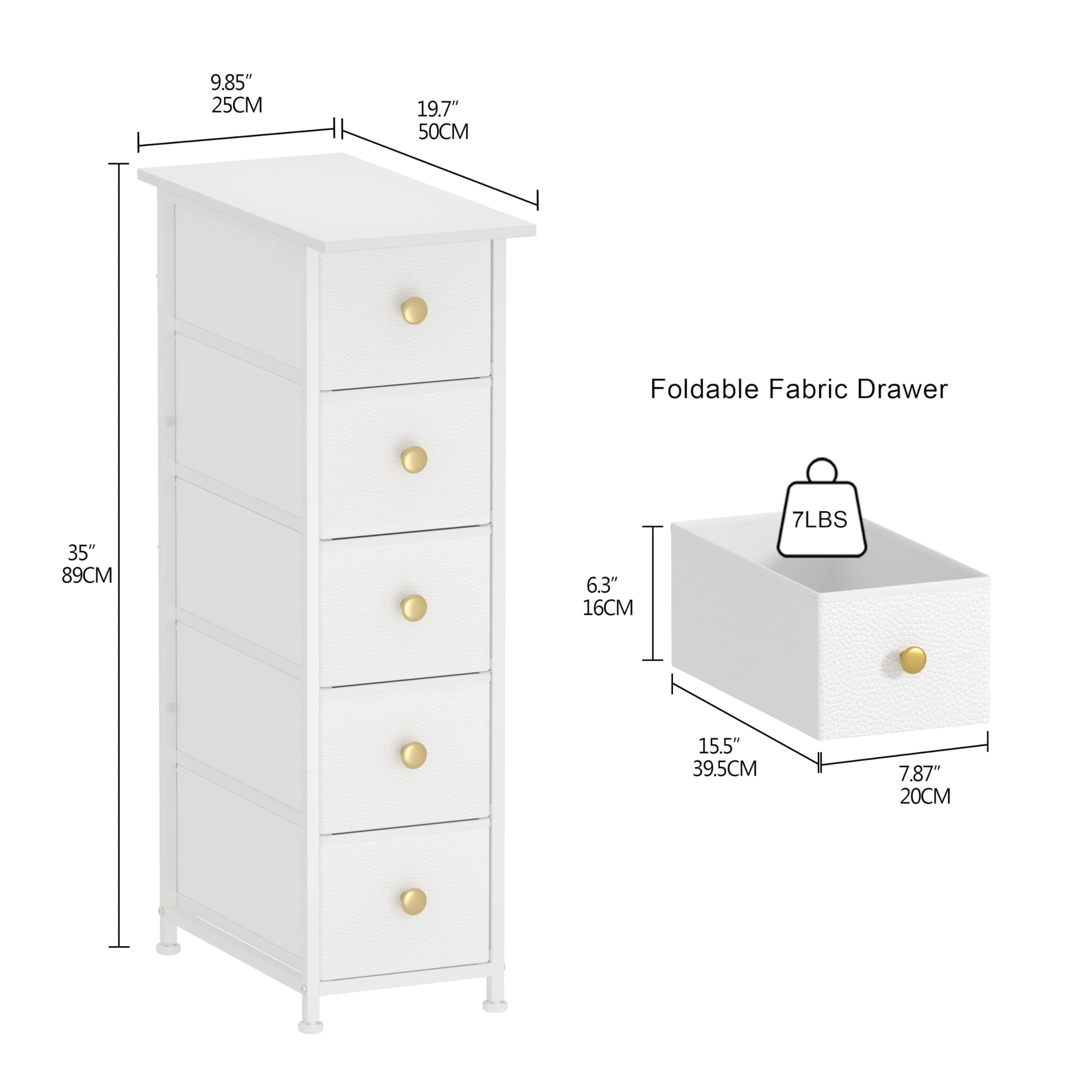 GiftGo Narrow Dresser Cabinet drawer closeup featuring sturdy fabric and accessible storage