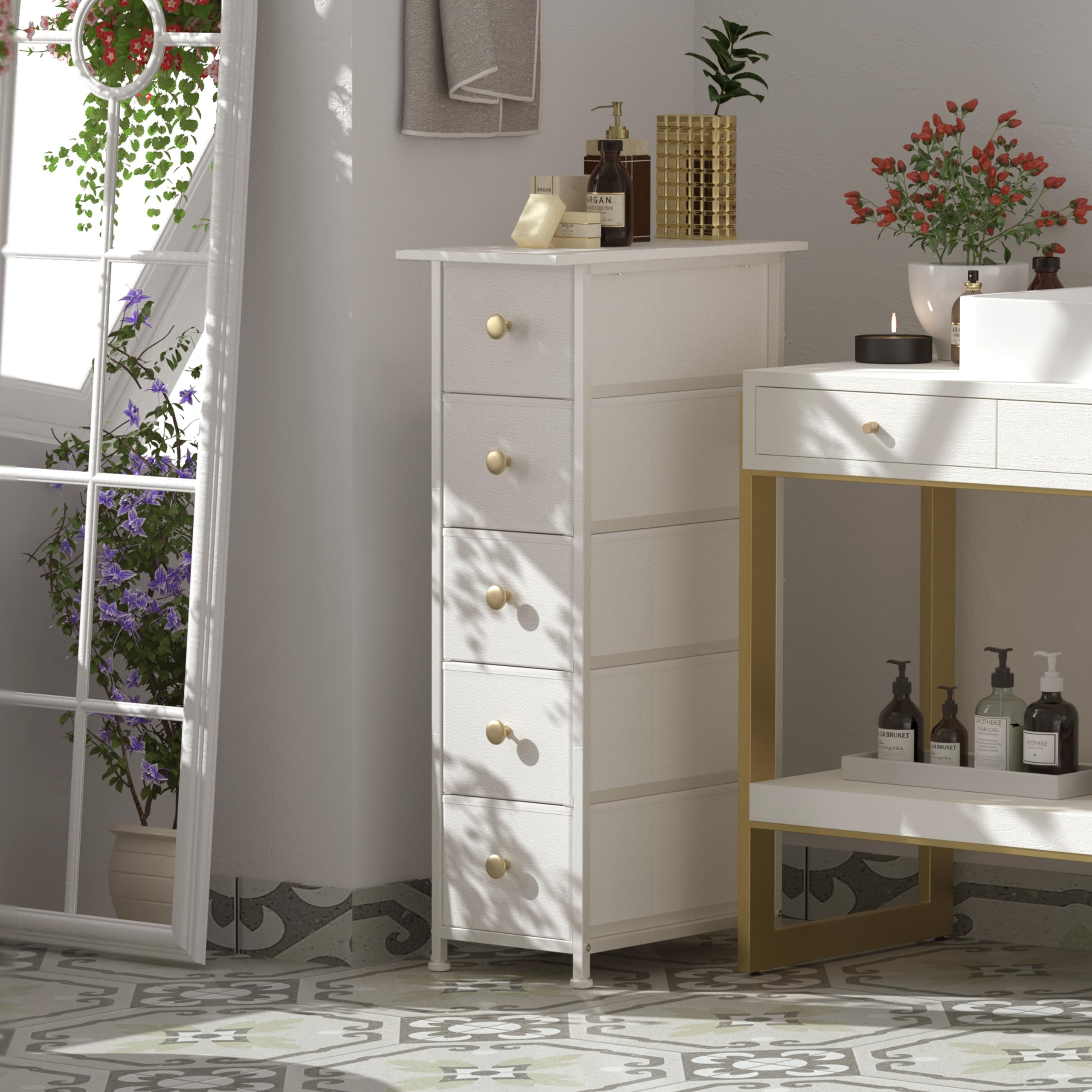 GiftGo Narrow Dresser Cabinet in room setup suitable for bedside or closet corner