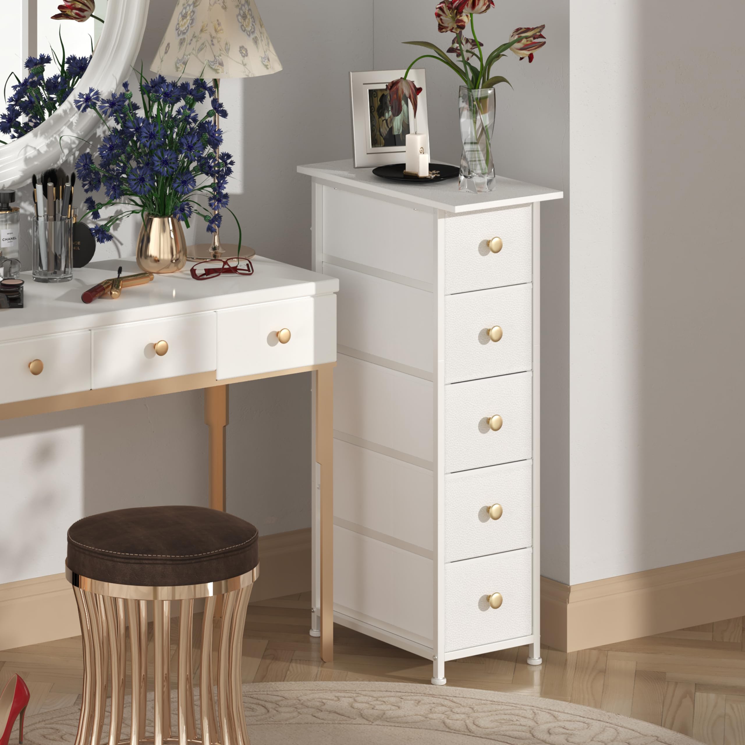 GiftGo Narrow Dresser Cabinet side view highlighting slim profile for bedrooms and hallways