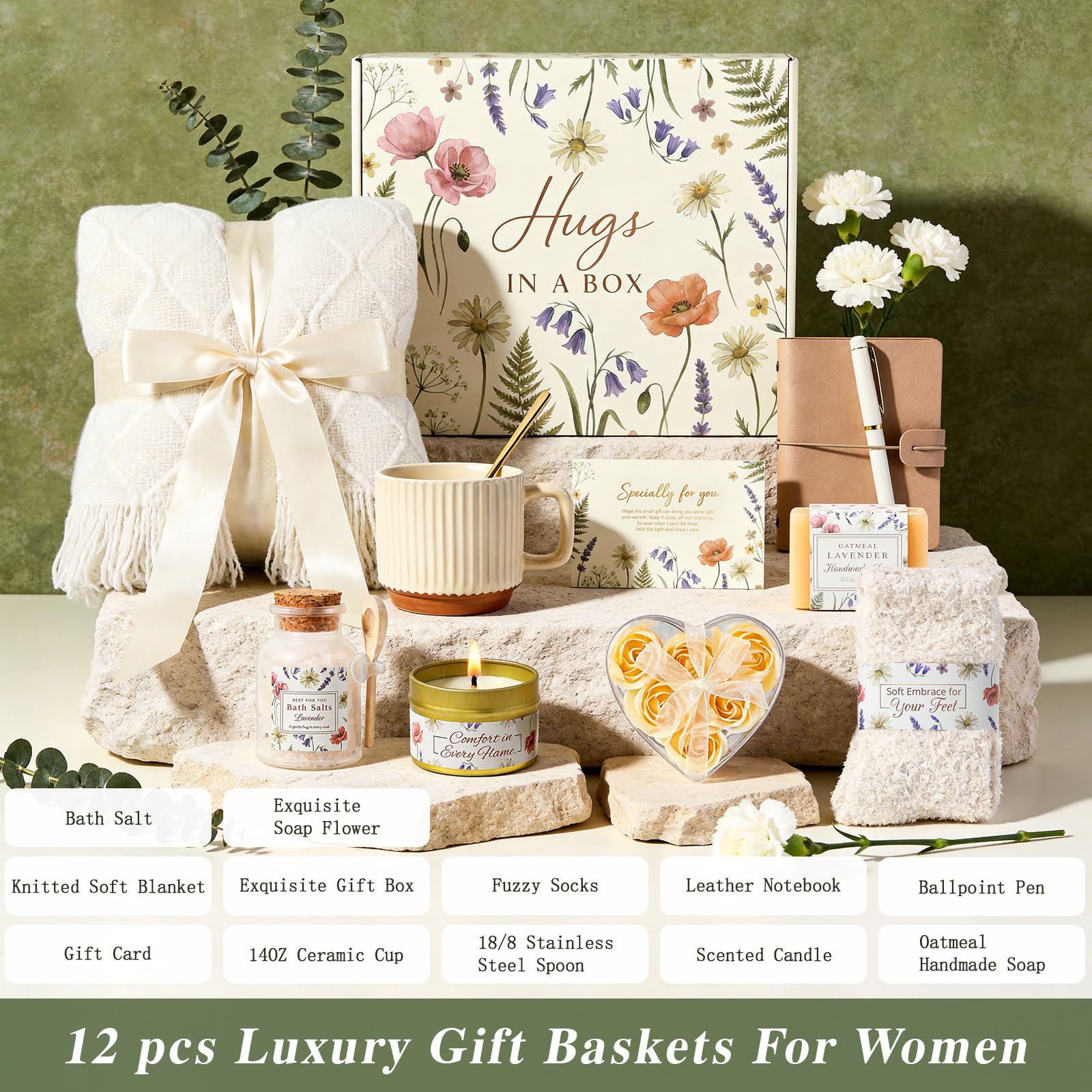 Giftinbox Luxury spa kit featuring calming bath salts and scented candle