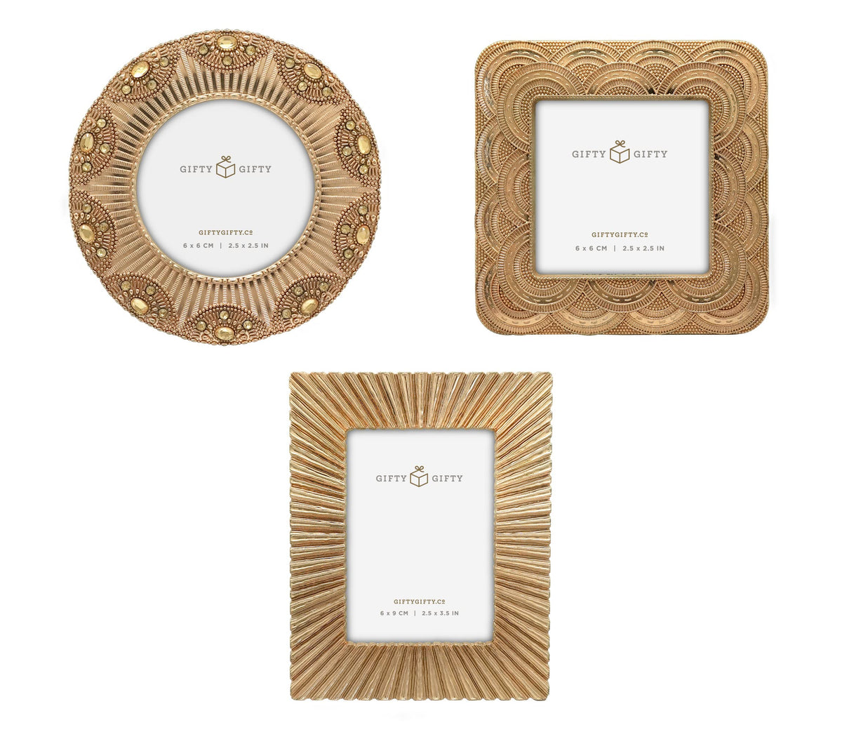 GIFTY GIFTY Classic Gold round mini frame details and vintage charm.