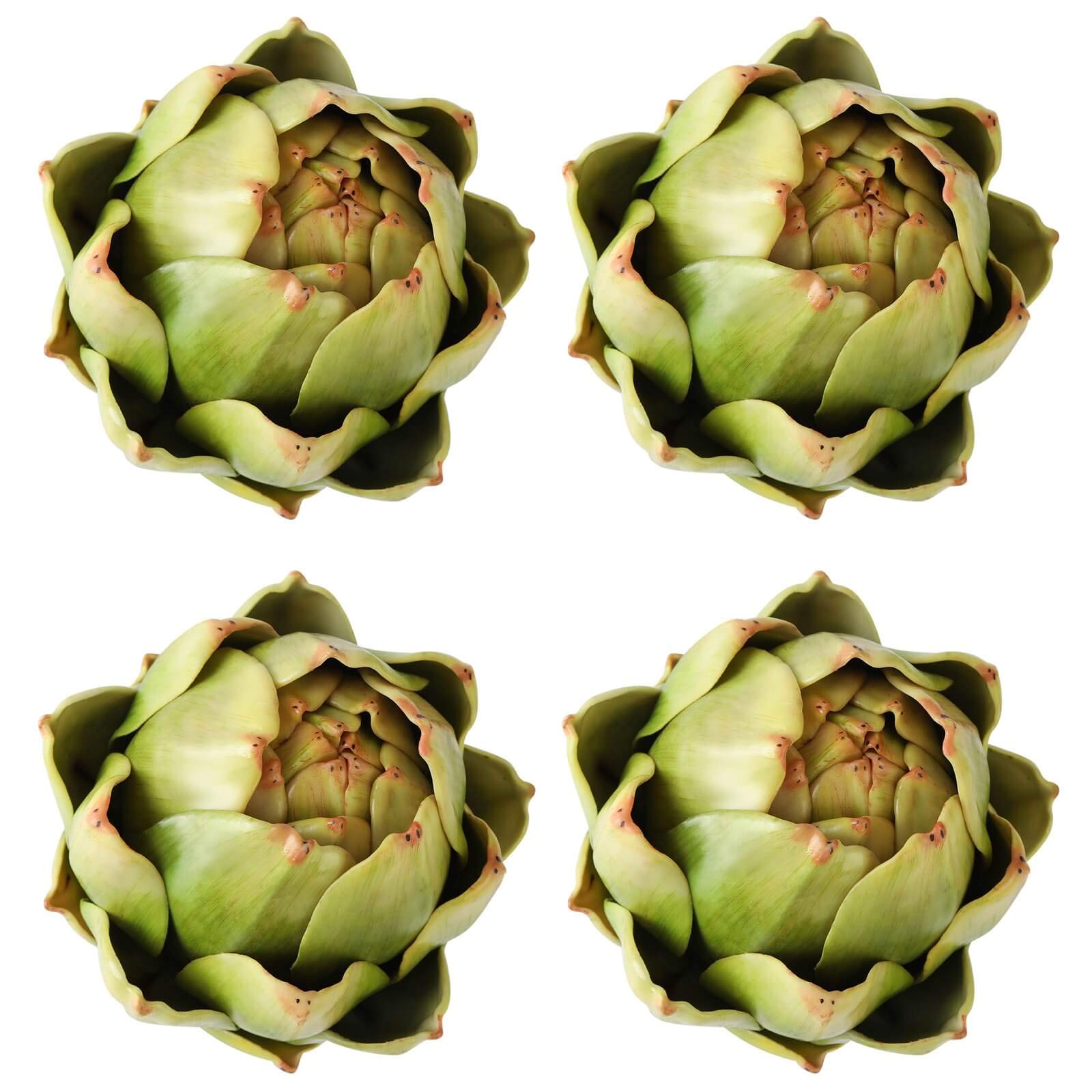 GiftYou 4-pack large green artichokes in front view for bright kitchen decor.