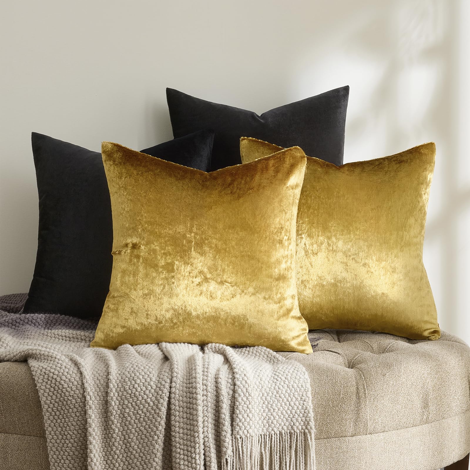GIGIZAZA black velvet pillow cover creates modern contrast on a chair.