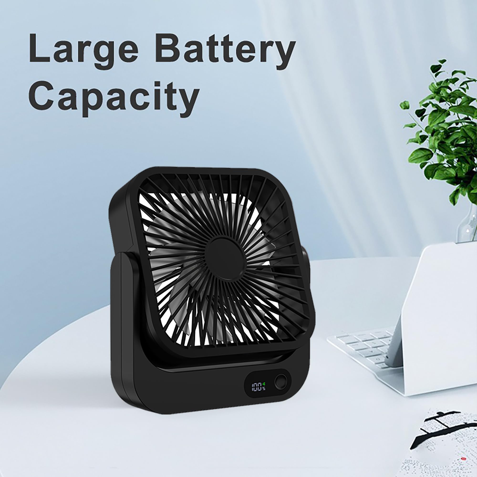 GIIKNEW 5000mAh battery portable fan showing long-lasting power.