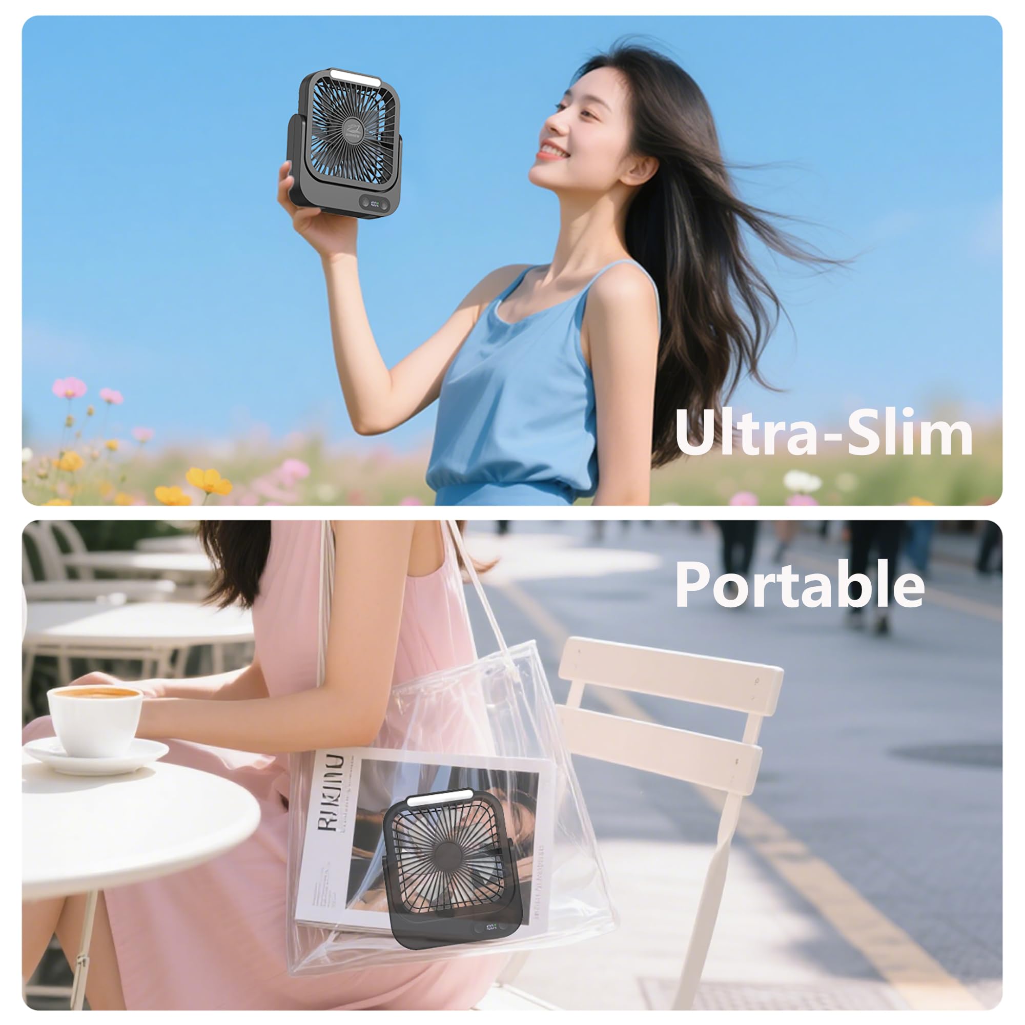 GIIKNEW 5000mAh battery portable fan runs long on low setting.