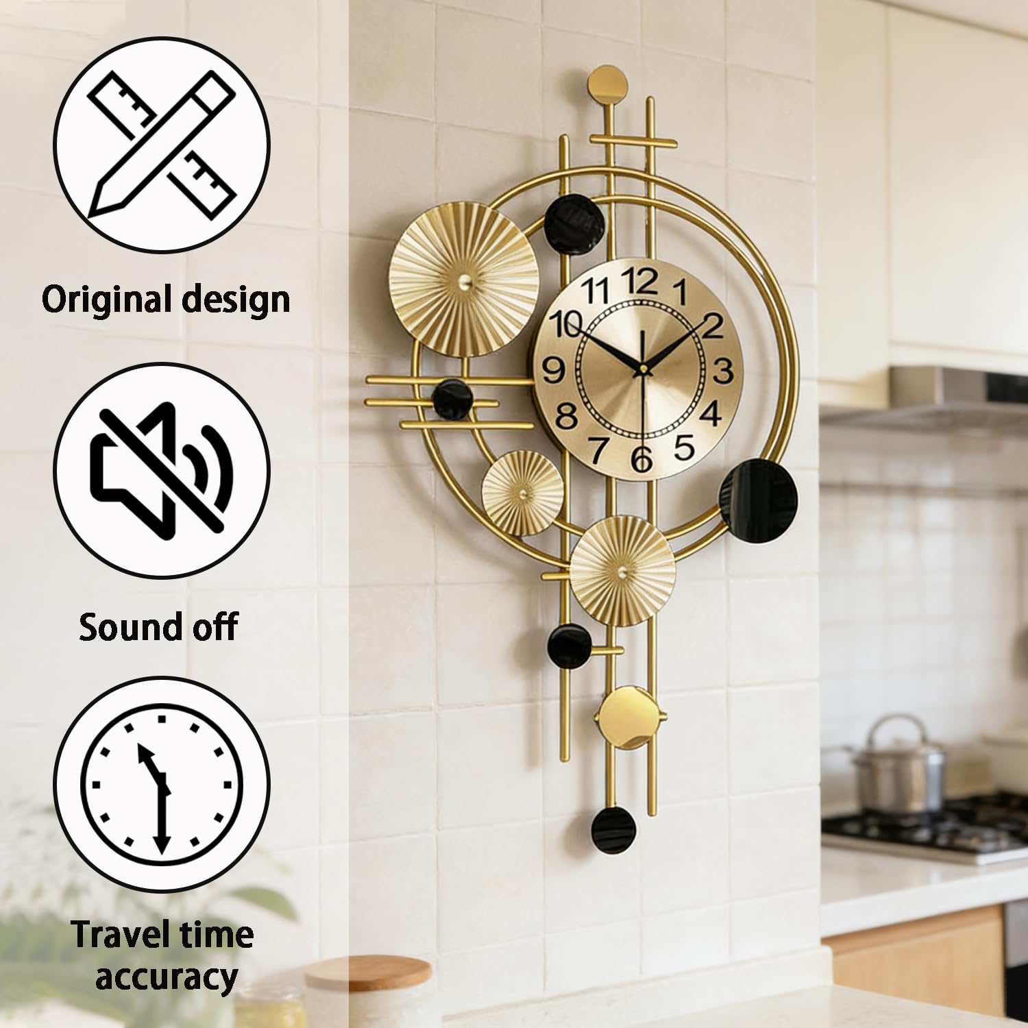 Gilacco metal-frame oversized clock showcases a thick face and durable finish.
