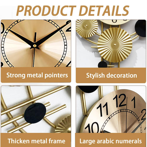 Gilacco silent quartz movement delivers non-ticking operation for a quiet space.