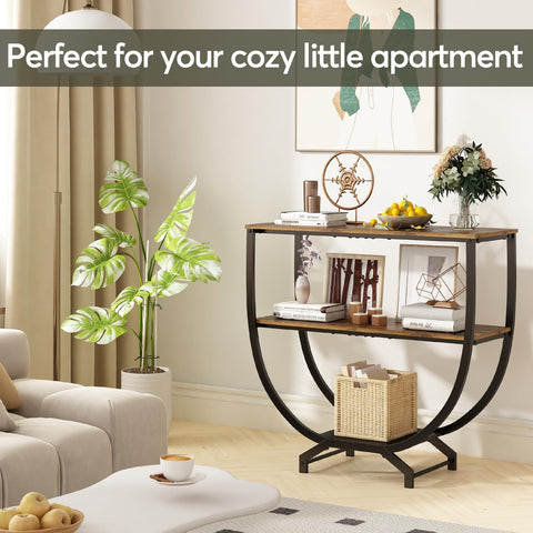 GILLAS 3 Tier Console Table storage space demonstrates organized surfaces.