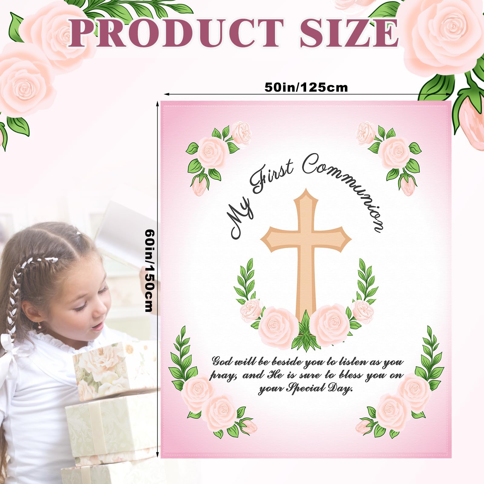 Gilprop First Communion Blanket pink-gold wrap during service for comfort and reverence.