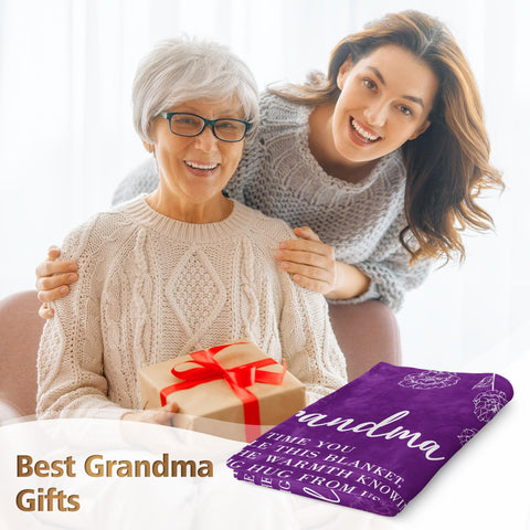 GiltGlimmer grandma blanket 50x60 purple heartwarming text closeup.