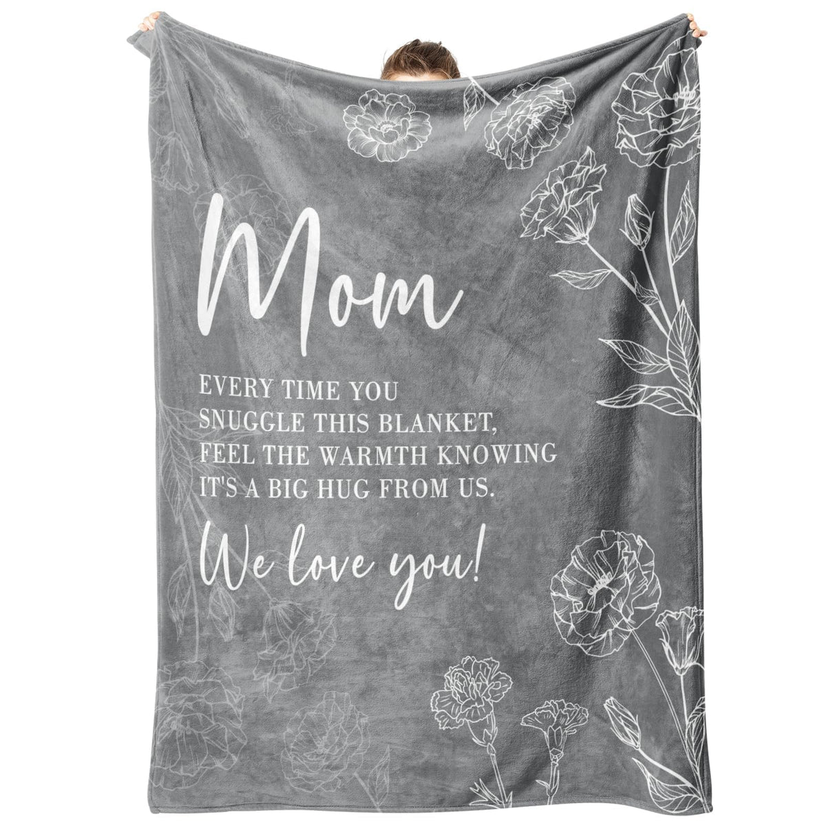 GiltGlimmer mom blanket with heart text in grey for a cozy gift.