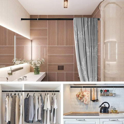 Ginbel Direct tension rod versatile for curtains and wardrobe organization.